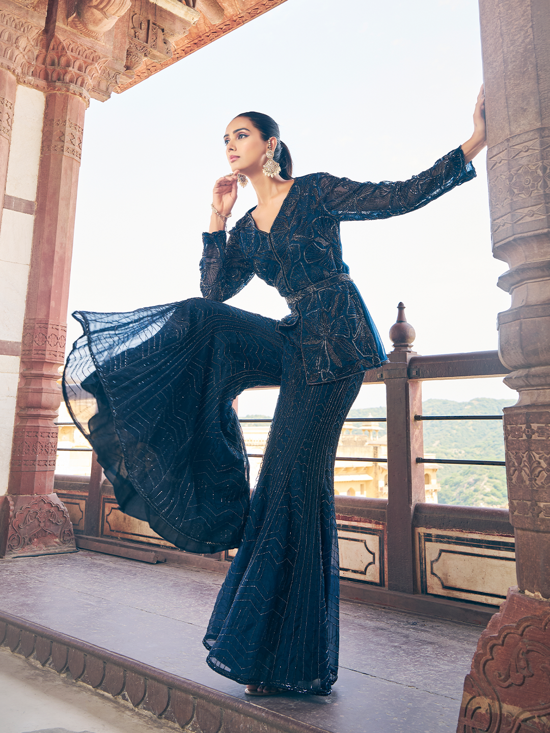 Navy Blue Organza Palazzo Set