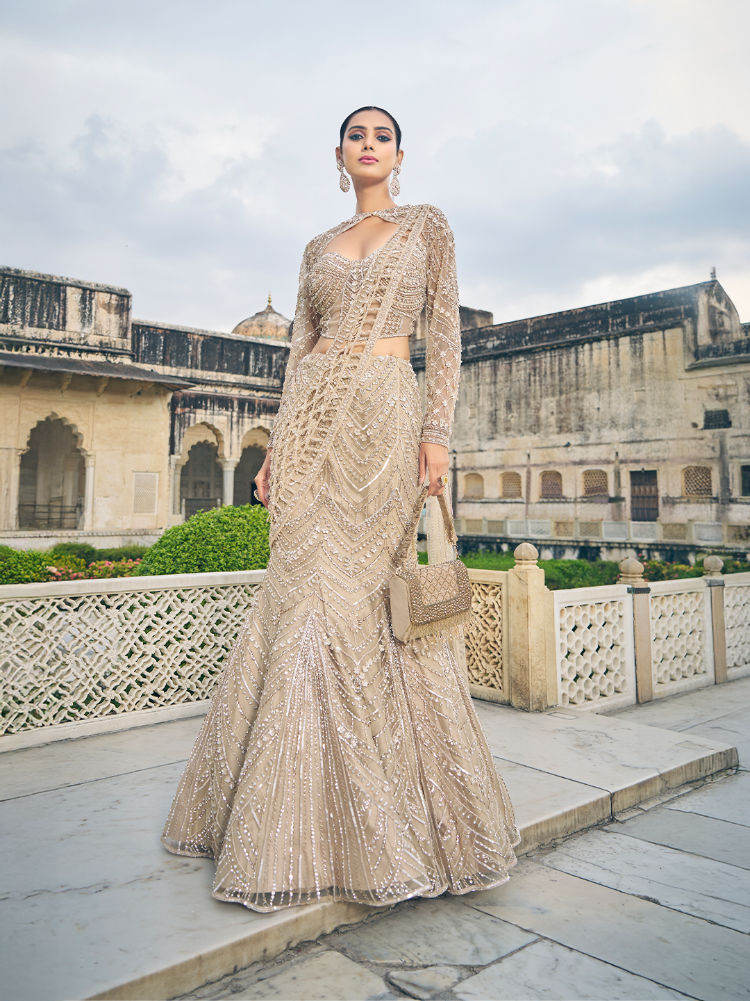 Gold Bridal Indo-Fusion Lehenga