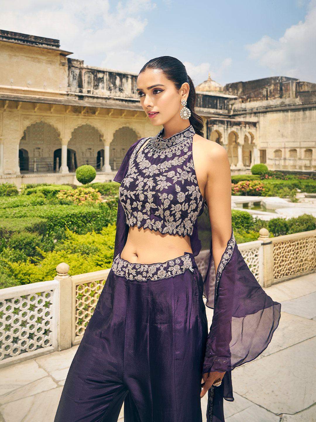 Purple Organza Silk Indo-Fusion Set