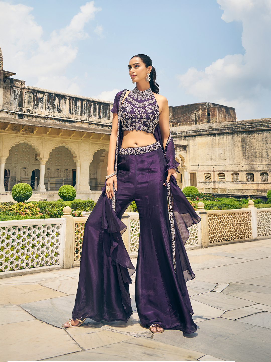 Purple Organza Silk Indo-Fusion Set