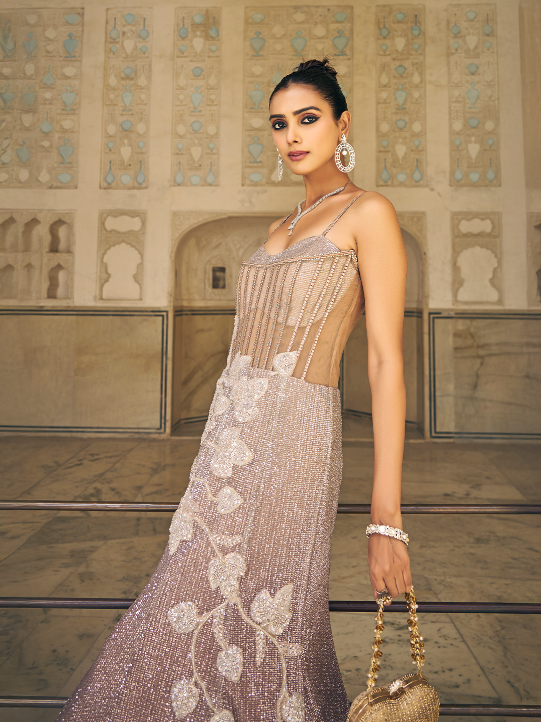 Silver-Pink Party Gown