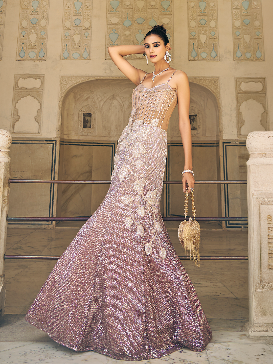Silver-Pink Party Gown